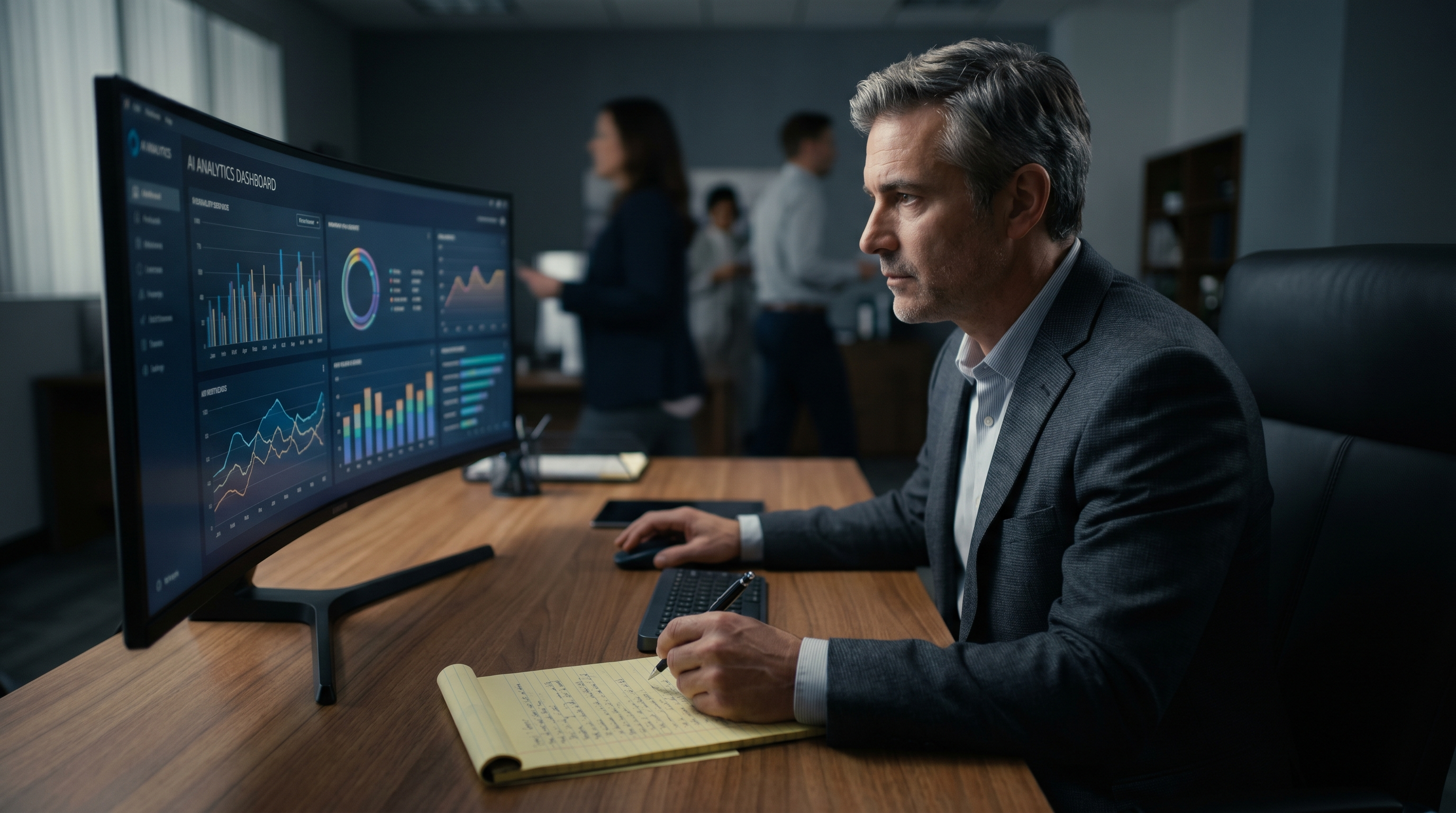 Ejecutivo usando Claude AI para análisis estratégico